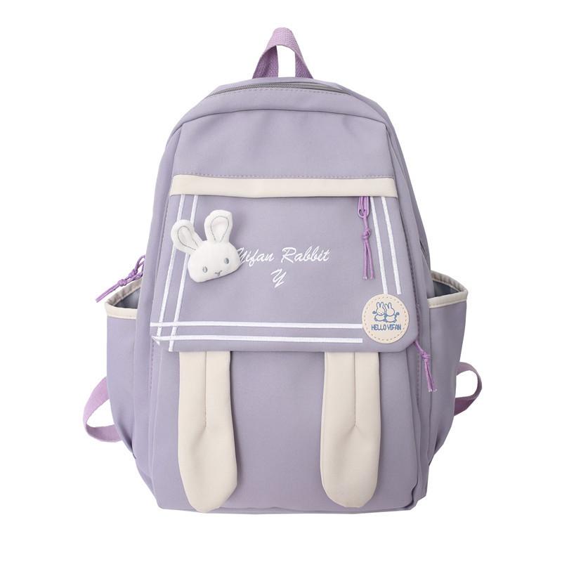 

Striped Cute Letter Embroidered Rabbit Ear Decoration Student Leisure Backpack фиолетовый