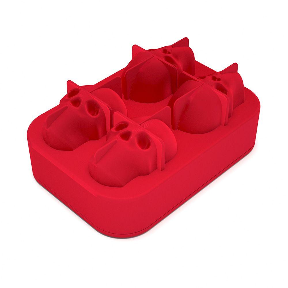 2025 New 3D Skull Ice Cube Tray With Funnel Silicone Flexible 4 Cavity Maker Molds Cube Maker Ice Cream Tools красный