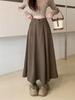 Plus Size Women's High Waist Black A-Line Midi Skirt - Autumn/Winter Fashion