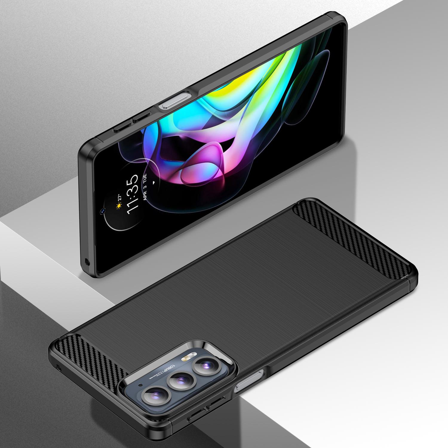 

1.8mm Ultra Thin Soft TPU Case Anti-Fall Air Cushion Corners Design Carbon Fiber Texture Phone Cover with Brushed Surface for Motorola Edge 20 Black