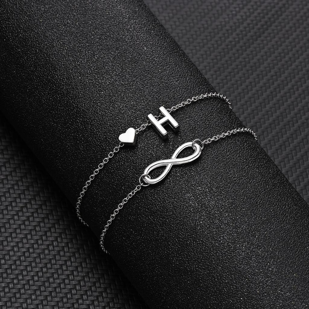 A-Z Letter Initial Anklet For Women Silver Color Initial Heart Anklet Bracelet Leg Chain Beach Party Travel Foot Jewelry