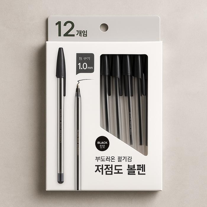 Daiso Kancelářské kuličkové pera s nízkou viskozitou a průhledným víčkem (12-balení)