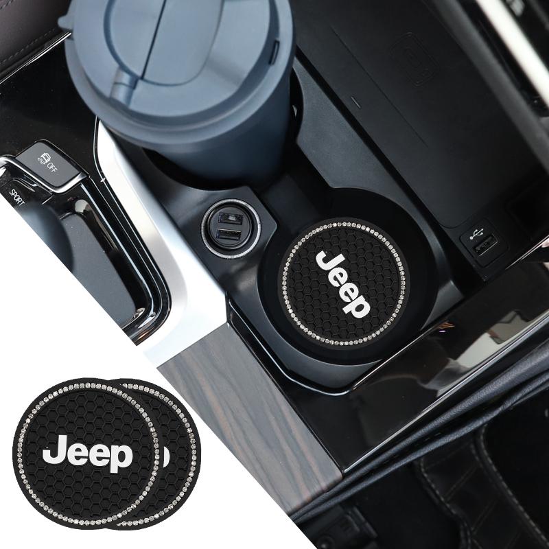 2Pcs Leather Coaster Anti-noise Water Cup Pad Cushion For Jeep Renegade Compass Grand Cherokee Wrangler Patriot Liberty Rubicon AJR1