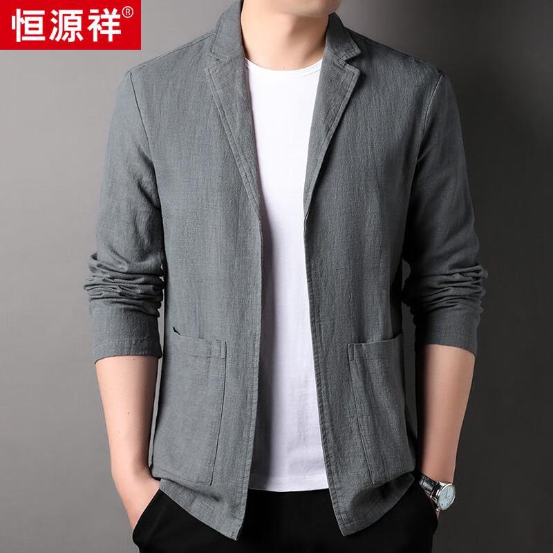

Hengyuanxiang Men s Ramie Cotton Blend Casual Business Suit Jacket L