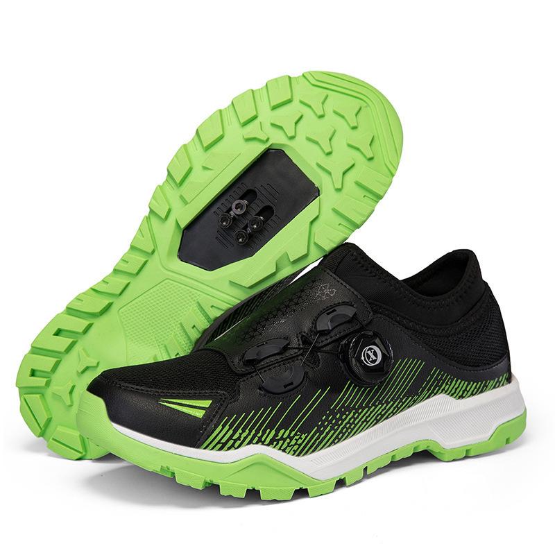 Professional Non-slip Mountain Bike Cycling Shoes with Spikes, Outdoor Sports, Casual, Black/Green, Black/Orange