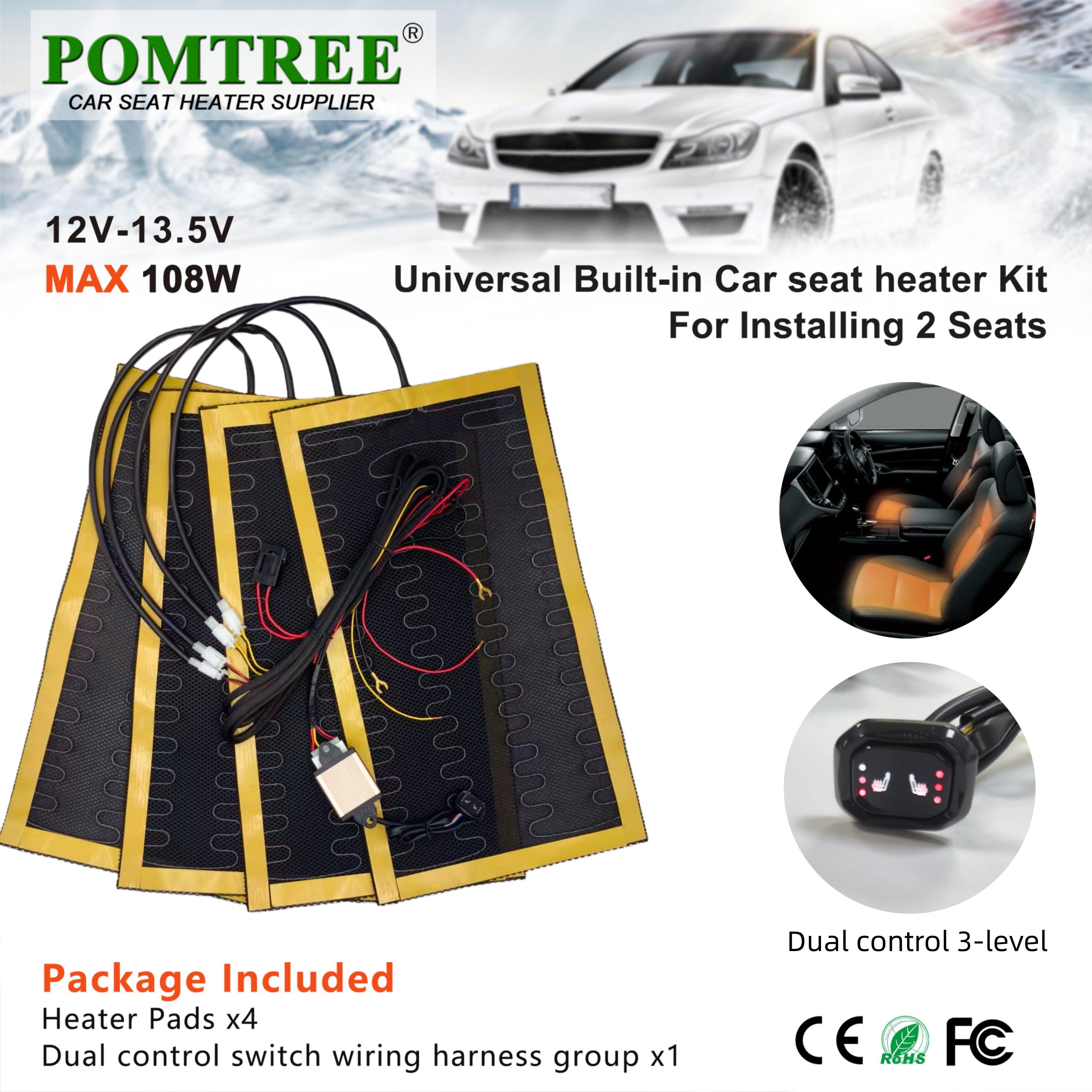 

12V Universal Built-In Car Seat Heater Kit Fit 2 Seats,108W Black Alloy Wire Heating Pads 3 Levels Dual Control Switch System