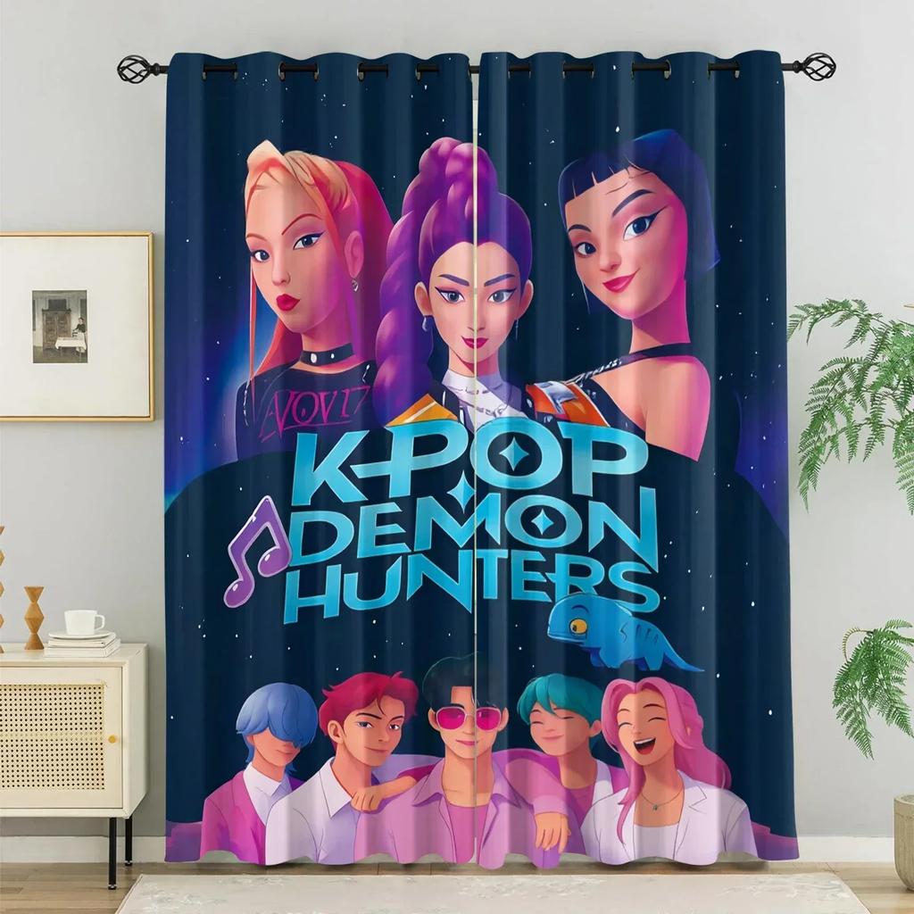 2er-Pack K-Pop-Themen Verdunkelungsvorhänge 85 Prozent Lichtblockierend Ösenfenstervorhänge für Schlafzimmer und Wohnzimmer