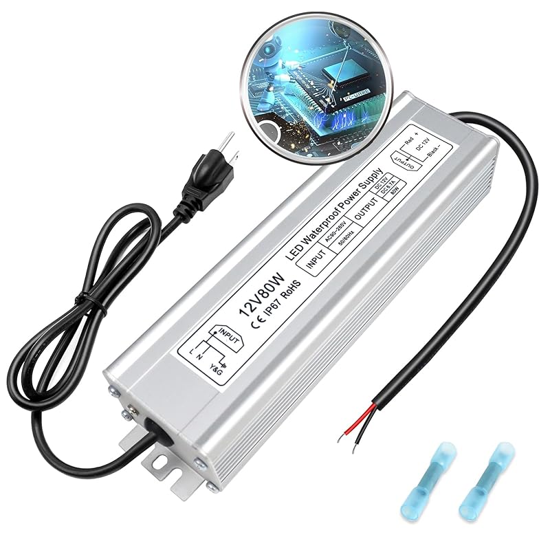 inShareplus 12V Power Supply, 300W IP67 Waterproof LED Power Supply, AC 110-260V to DC 12 Volt 25A Low Voltage Transformer, LED Driver with 3-Prong