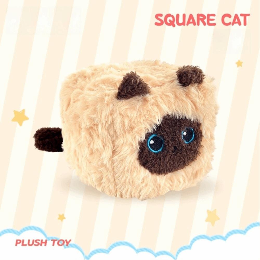 PP Cotton Cat Plush Doll Toy Square Cat Shape Stuffed Cat Toy Siamese Plush Doll Home Decoration