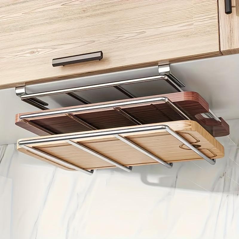 Estante Organizador de Cocina de Acero Inoxidable de Doble Capa para Montar en la Pared con Acentos de Madera - Perfecto para Puertas de Armario, Tablas de Cortar, Tapas de Olla