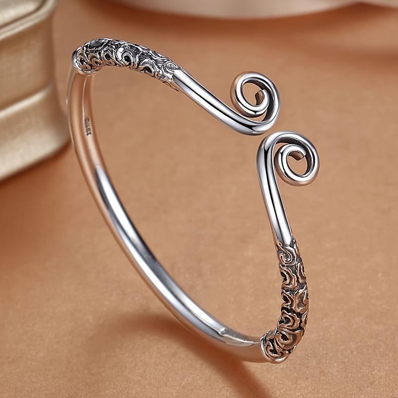 Vintage Bohemian Style Sterling Silver Bracelet 925 Sterling Silver Exquisite Swirl Design Suitable for Daily Wear or as a Gift Durable Jewelry