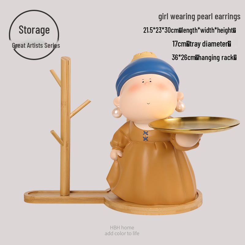 Decorative Foyer Key Tray with Pearl Earring Girl Design - Creative Living Room Ornament