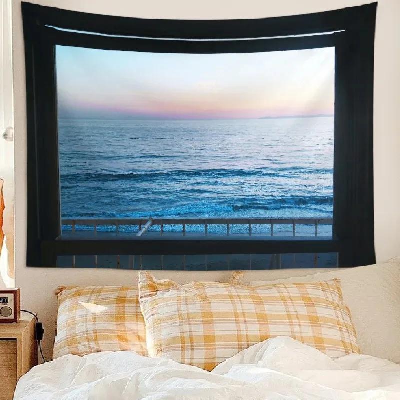 Sea View Window Background Cloth Tapestry Bedroom Living Room Tapestry Home Wall Decoration Tapestry