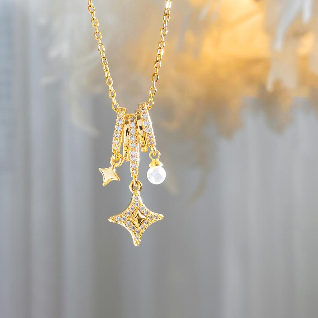 Copper Plated 18k Real Gold Love Necklace Zircon Collarbone Chain Exquisite Versatile Necklace Women's Accessories