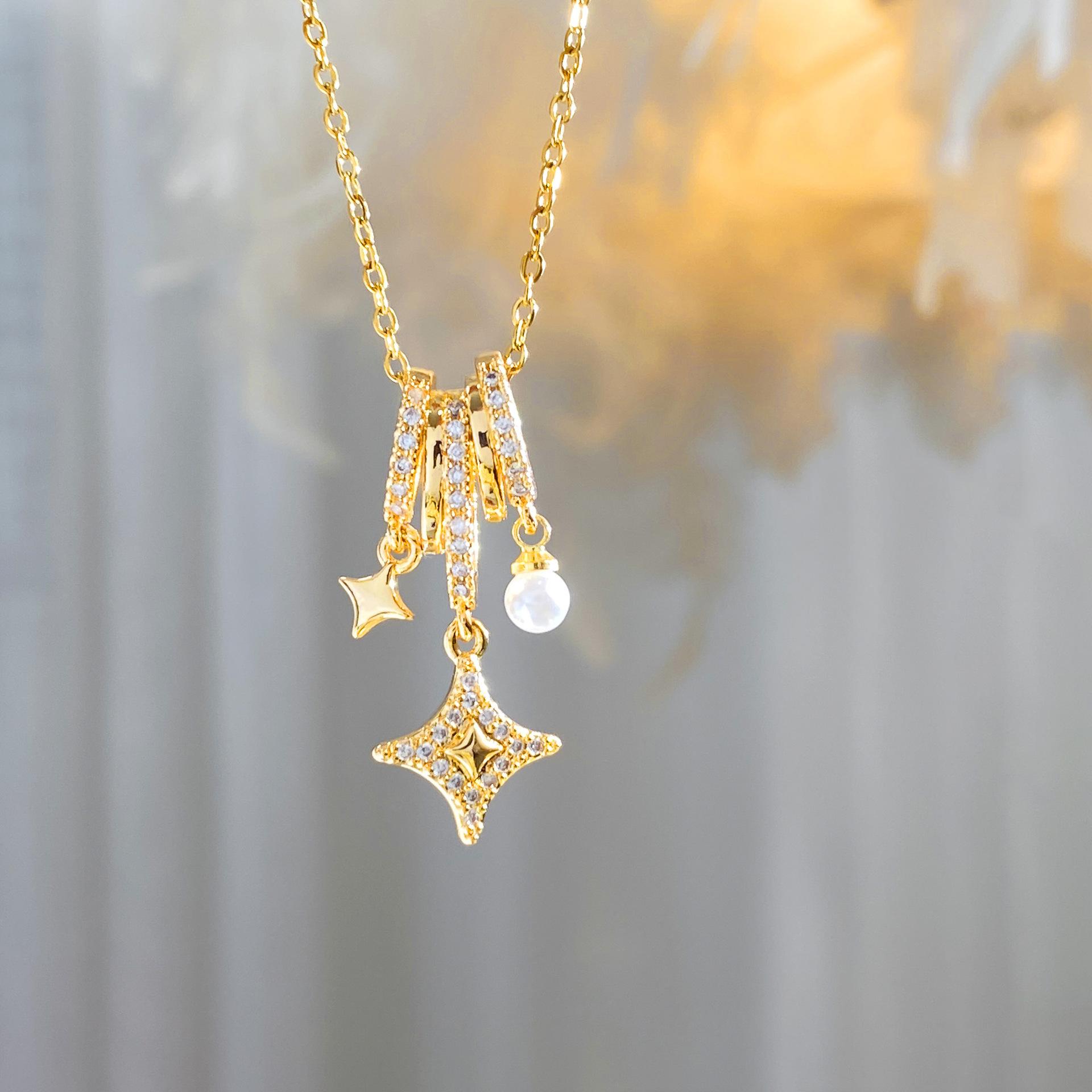 

Copper Plated 18k Real Gold Love Necklace Zircon Collarbone Chain Exquisite Versatile Necklace Women s Accessories