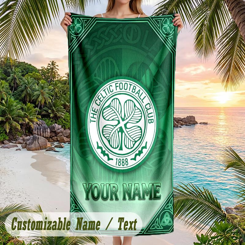 Beach Towel Celtic FC Print Custom Name Text Soft Towel for Swimming Pool