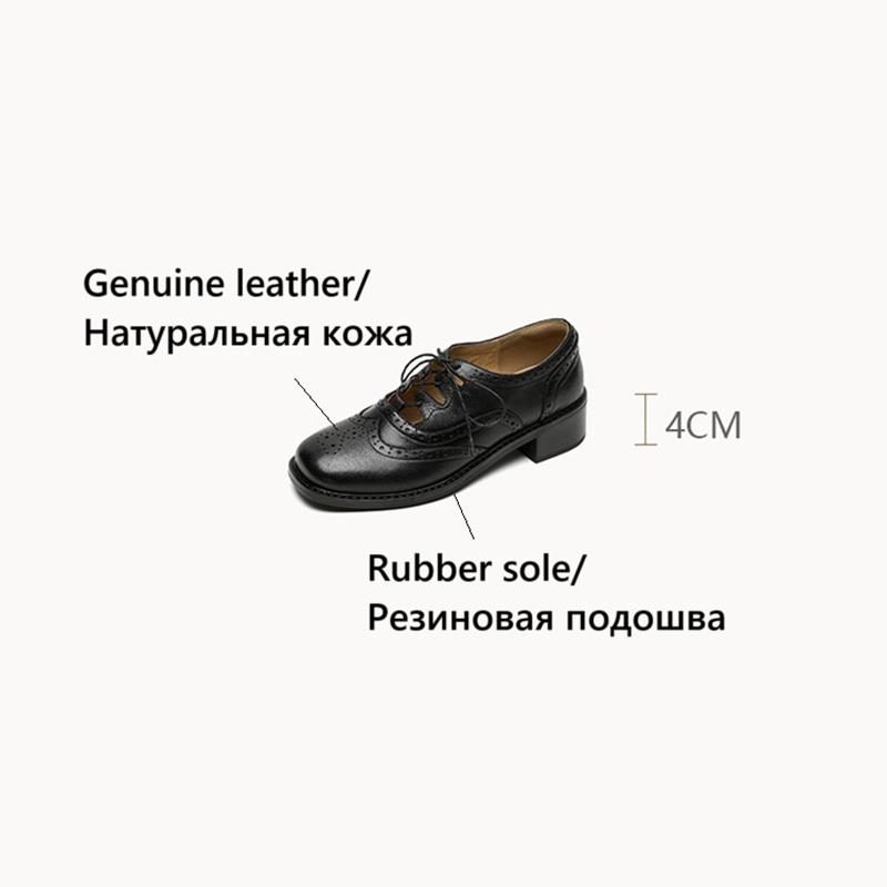 Fashion NEW Autumn/Spring Women Pumps Genuine Leather Shoes for Women Square Toe Chunky Heel Shoes Lace-up Hollow Brogues Daily Shoes