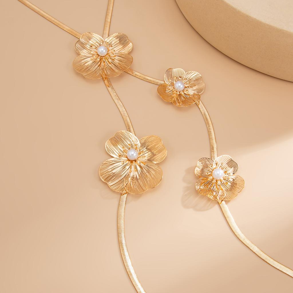 1 Pair Elegant French-Inspired Geometric  Tassel Necklace - Golden-Tone Metal Long Layered Chain for Women