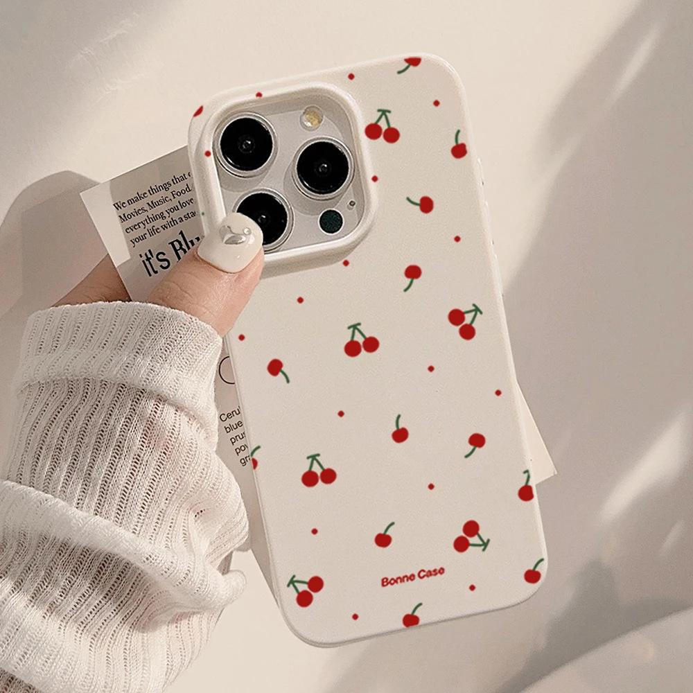 ins wind girl polka dot small cherry suitable for Apple 16/17Promax mobile phone case IP15 jelly 14 large hole soft