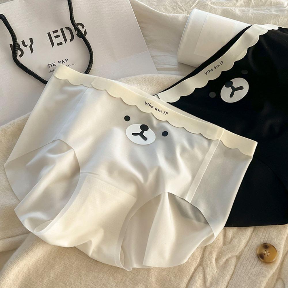 5Pcs Ultra-thin Ice Silk Briefs Cartoon Underwear Women Soft Bear Seamless Panties Girl