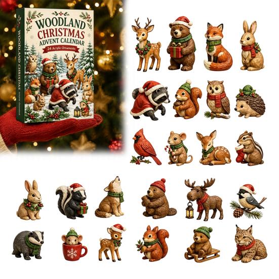 Calendario dell'Avvento Scatola 24 Giorni Calendario di Natale, Animali del Bosco Conto alla Rovescia Elfi Acrilici Figure Giocattoli Carini da Collezione per Decorazione Festa di Natale Natura