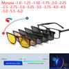 Prescription Transparent Grey Myopia -0.5 To -10 Square Frame Magnetic Sunglasses Blue Light Blocking Lens Anti-skid Booties