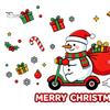 Winter Home Decor Cute Snowman Scooter Christmas Static Window Cling, Cartoon Merry Glass Decorations Decal, Waterproof Sticker for Shop Xmas