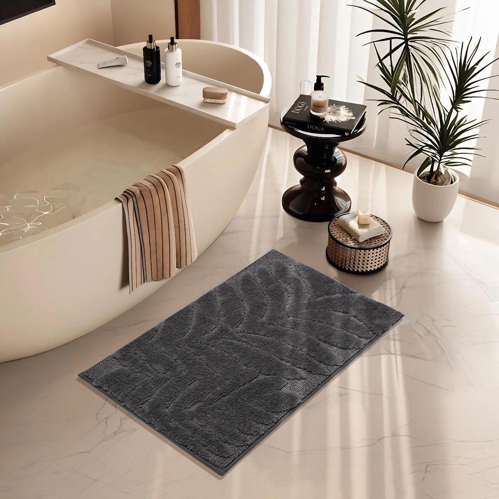 Cross-Border Leaf Flocked Bathroom Mat: High-Low Pile, Absorbent, Non-Slip, Quick-Drying Toilet Entrance Foot Pad.