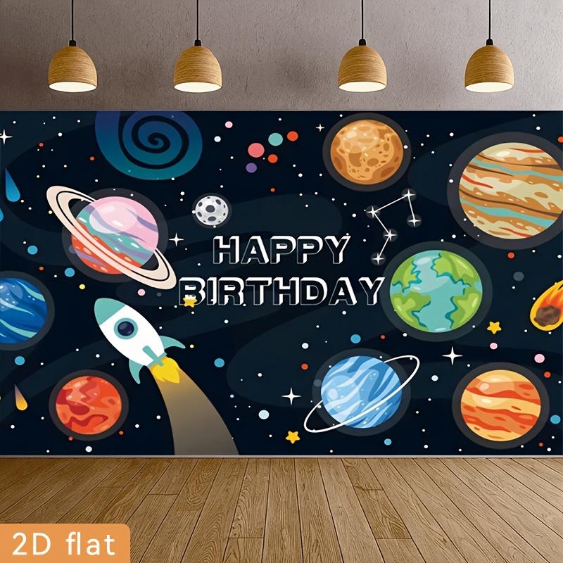 2D Flat Banner 1 Piece Suitable for Birthday Theme Party Decoration. Featuring Cartoon Characters and Planets.