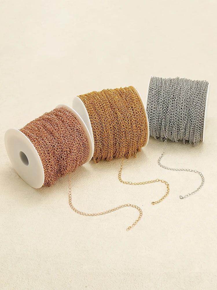 5 Meters Stainless Steel Rose Gold Necklaces Extension Tail Chain Bulk Bracelets Extender Chains for DIY Jewelry Making Supplies
