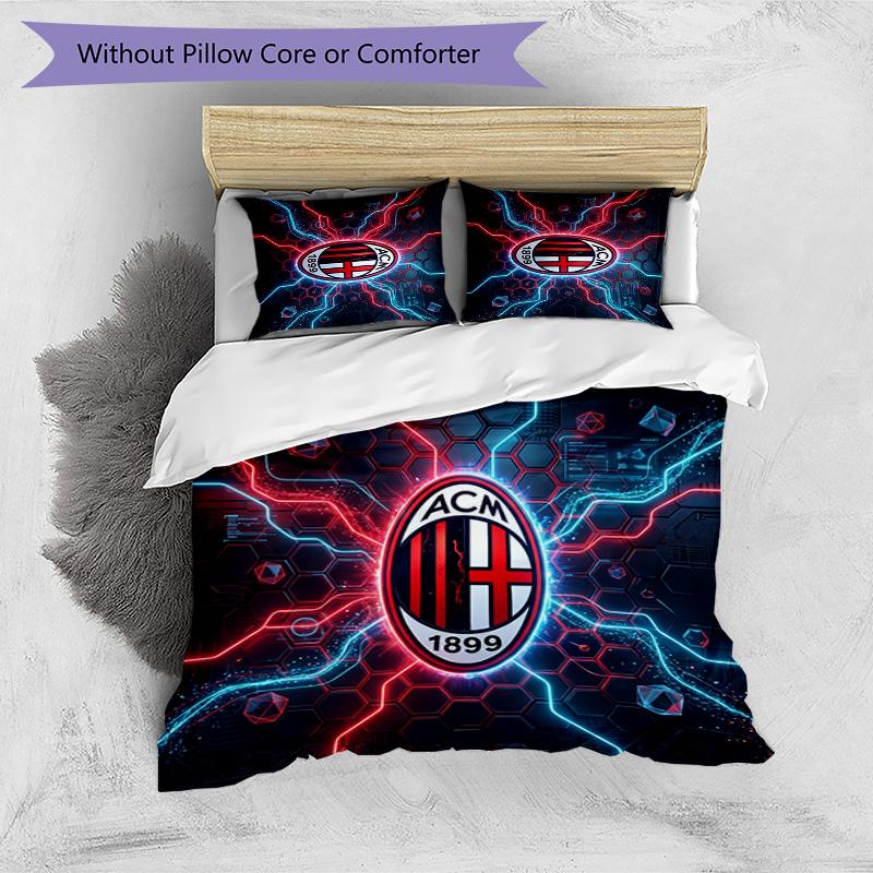 Ensemble de literie 3 pièces imprimé motif AC Milan Housse de couette et taies d'oreiller douces, respectueuses de la peau, lavables Ensemble toutes saisons Chambre à coucher