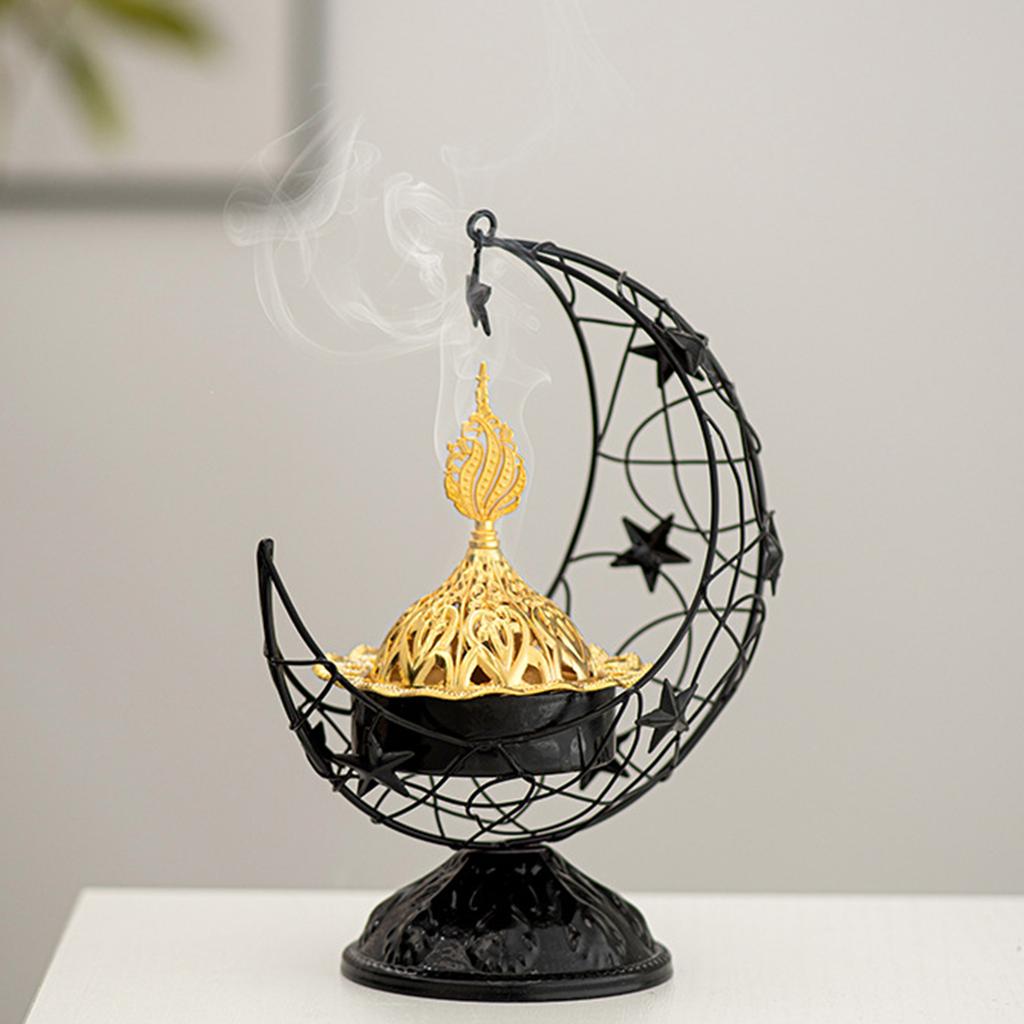 Middle East Handheld Crescent Metal Incense Burner Black/Gold Living Room Tabletop Aromatherapy Burner Arab Eid Ornament