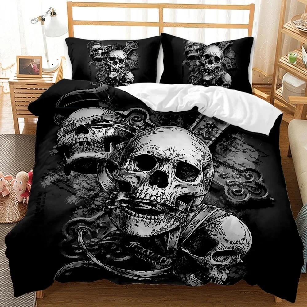 Skull Duvet Cover Set God Of Gamblers Bedding Set Poker Skeletonteens Adults Skull Double Queen King Size Polyester Qulit Cover