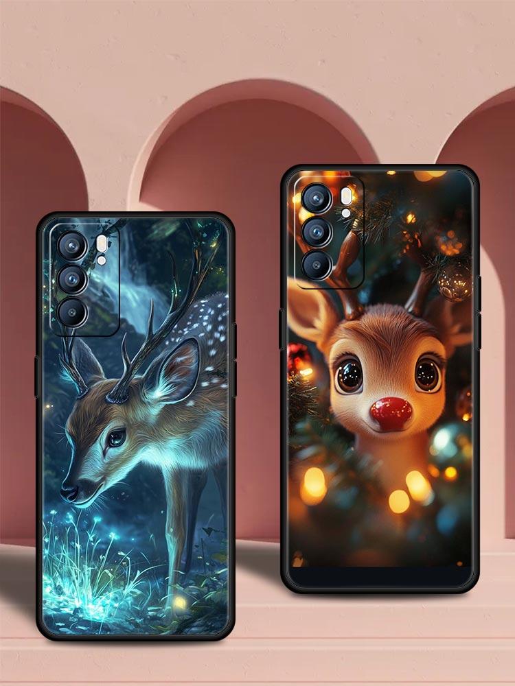 Cartoon Animal Deer Phone Case For Oppo Reno 13 12 11 10 7 F Find X5 X6 A98 A80 A79 A78 A57 A54 A31 A17 Pro 5G Soft TPU Cover