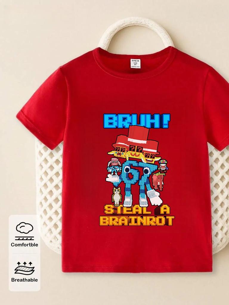Six Seven 67 Funny Italian Brainrot Childrens Short Sleeve Tee Summer Casual Hot Crewneck Cute Cartoon Age 3-14