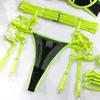 European & American Mesh Strappy Underwire Push-up Lingerie Set with Metal Ring & Bandage Waist Cincher
