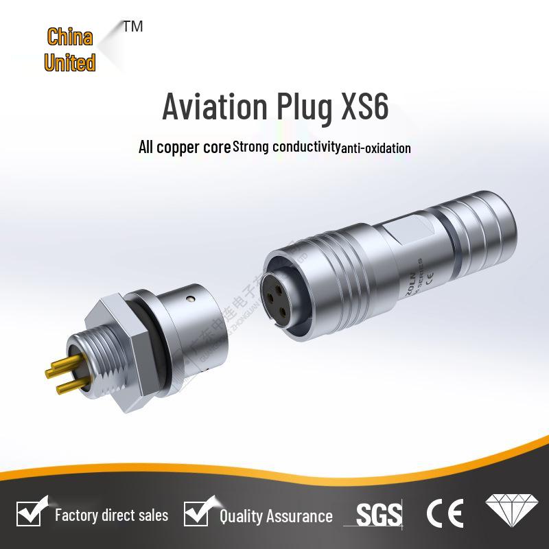 Central Link XS6 Push-Pull Aviation Connector, Multi-core, Gold-plated, In Stock