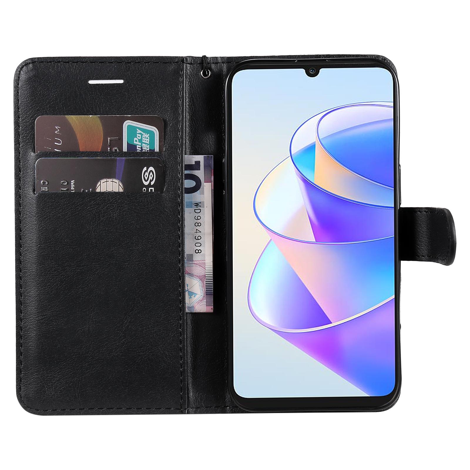 

For Honor X7a 5G Case Solid Color Leather Mobile Cover Wallet Stand with Strap Black