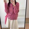 Women's Retro Cable Knit Cardigan: Soft, Warm, Round Neck, with Buttons - Casual Korean Style for Autumn/Winter.