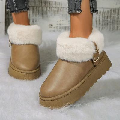 Damskie buty na wyprzedaży 2024 Nowe botki damskie na zimę z okrągłym noskiem, pluszowym polarem dla ciepła, na solidnej platformie, casualowe buty śniegowe