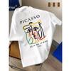 Mens Picasso Woman Head Portrait Print T-Shirt Cotton Loose-Fitting Outdoors Short Sleeve Street