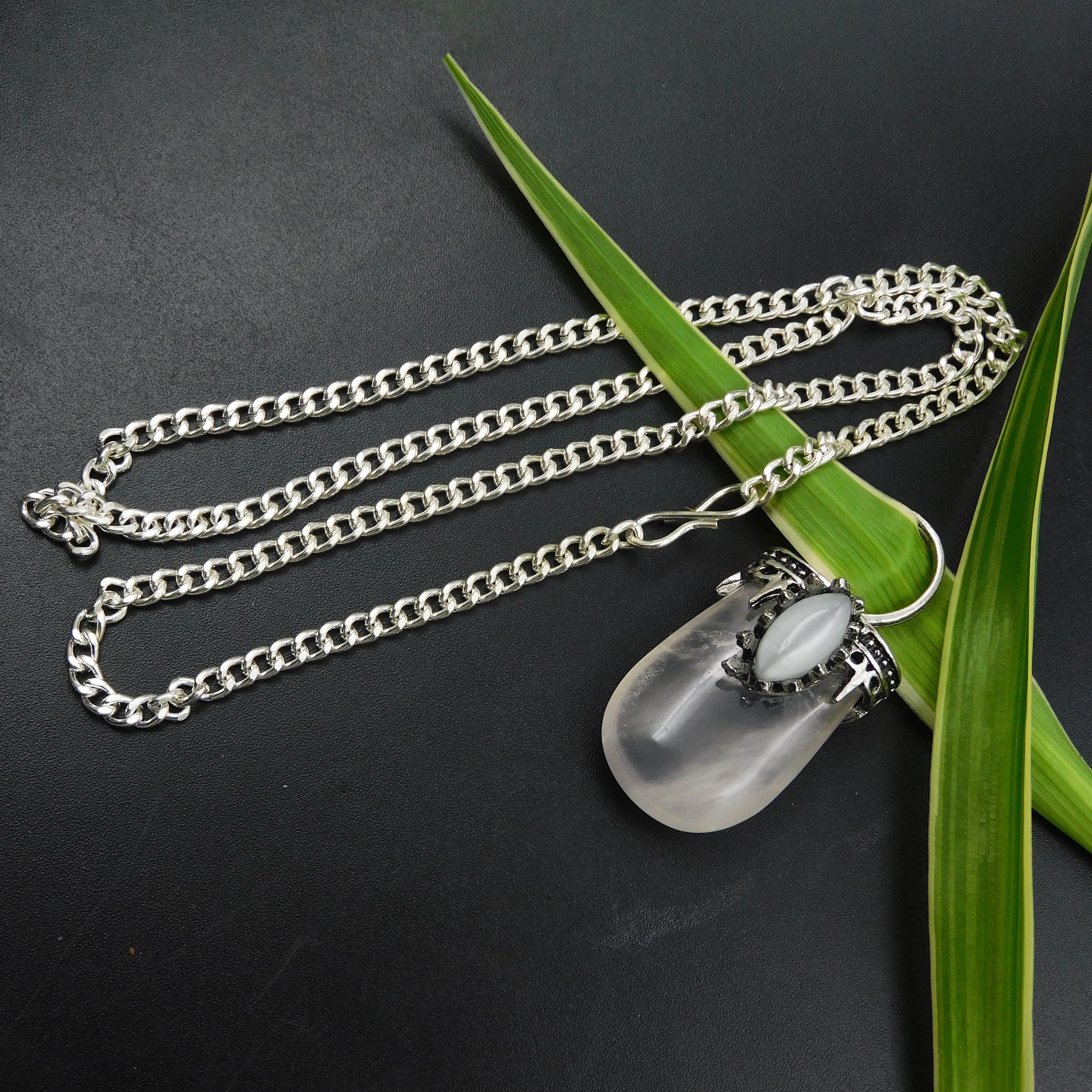 

Гарний срібний 925 кулон з рожевим кварцом 118,45 карата, з ланцюжком, світло-рожевий P-2076-S 45.1 mm approx рожевий