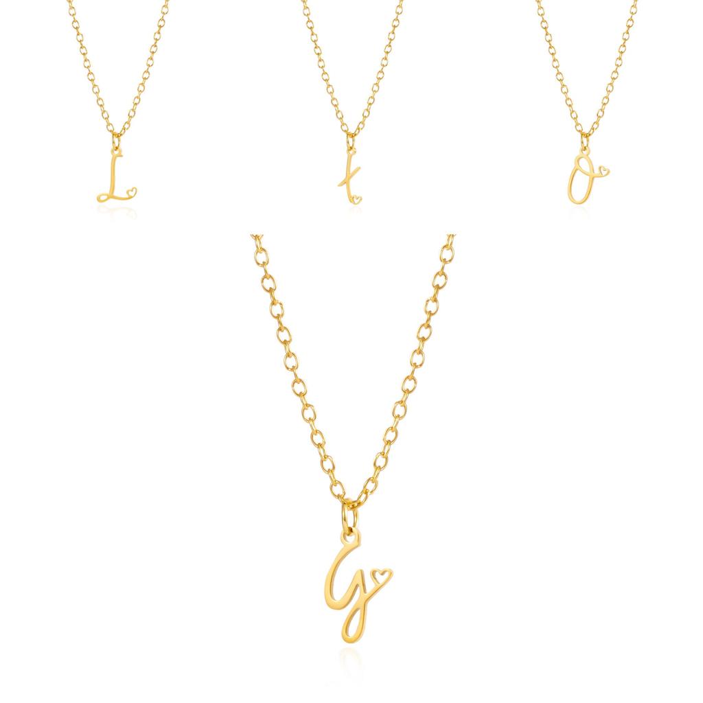 Stainless Steel Gold Heart Letter Pendant Necklace For Women Fashion Jewelry