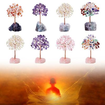 Arbre à Argent en Fil de Cuivre Cristallisé Enveloppé Pierres Chakra Reiki Artisanat Base Agate Fluorite Plantes en Pot Arbres Feng Shui Décoration de Maison