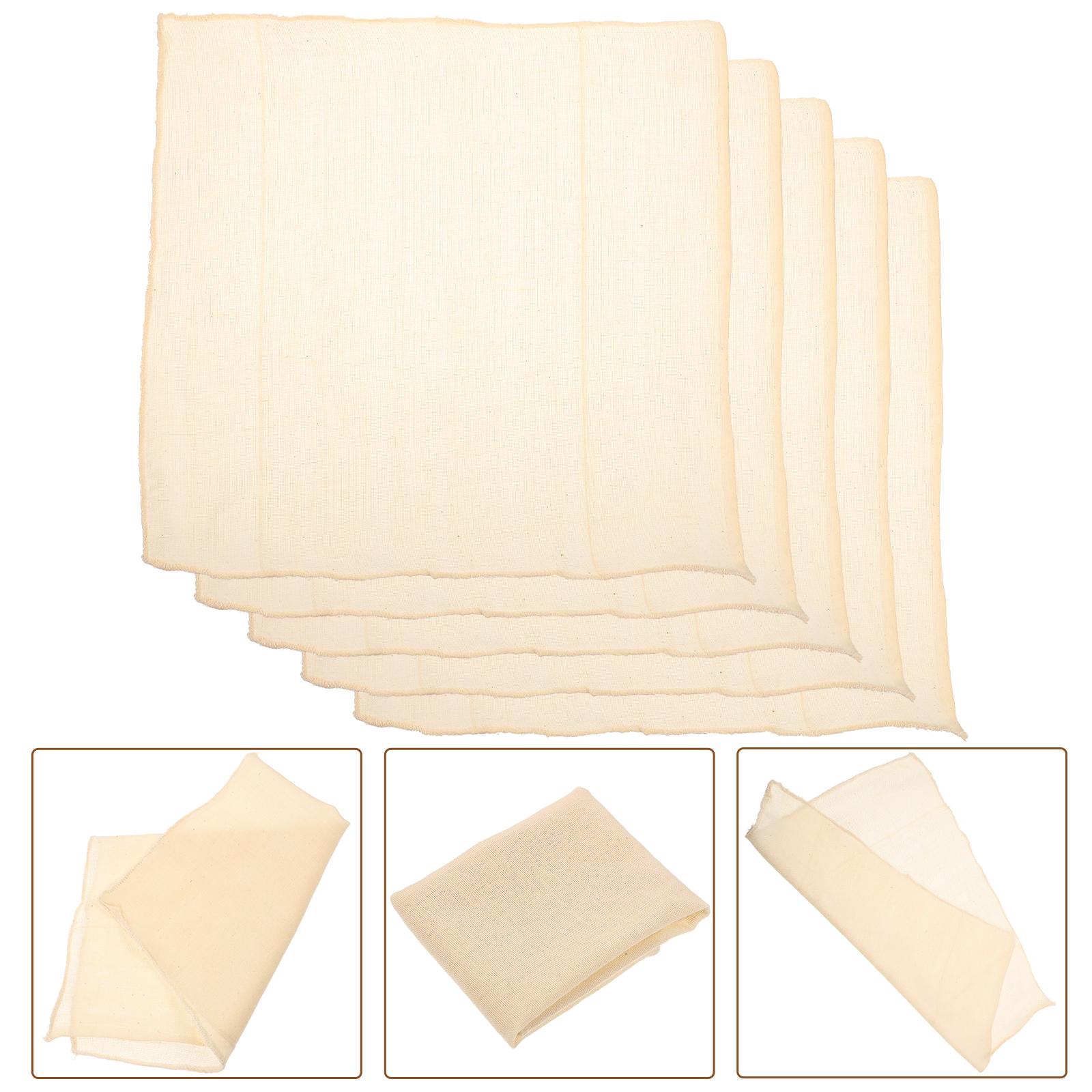 

5 Pcs Cotton Gauze Hemmed Cheese Cloth Reusable Fabric Organic Tofu Cheesecloth Muslin for Clean 40X40CM білий