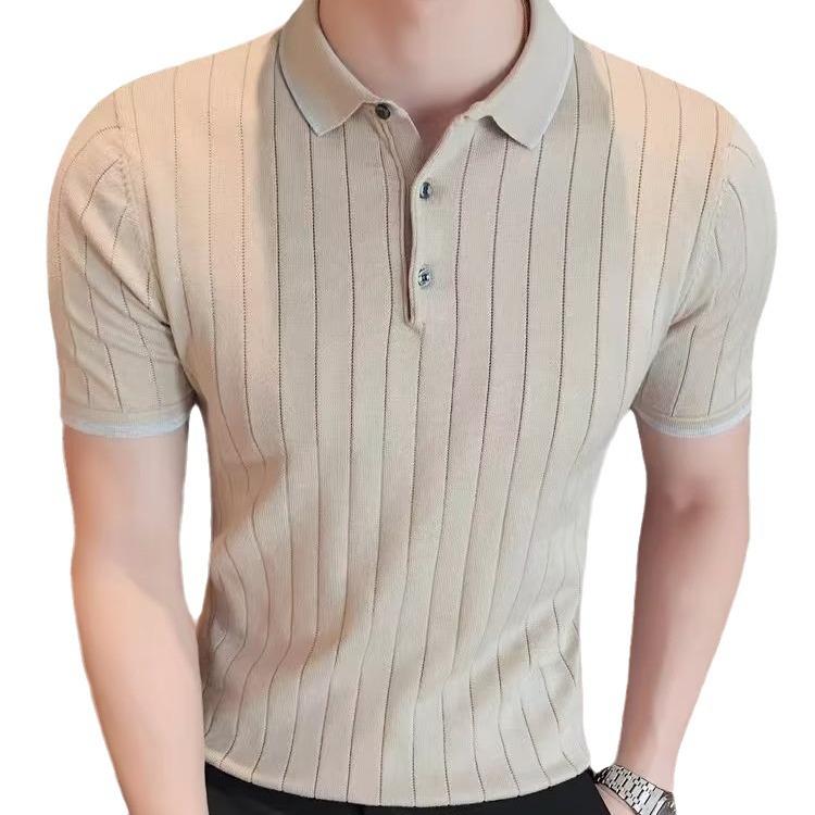 Men'S Polo Shirt Short-Sleeved Business Light Ripe Thin Trendy High-End Slim-Fitting Half-Sleeved Lapel Knitted Men'S T-Shirt