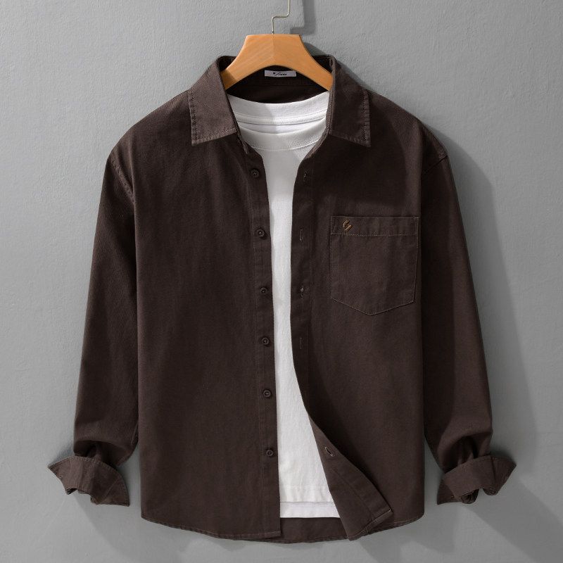 TW Spring and Autumn All-Matching Long sleeve Shirts Men's Loose Casual Japan fashion Artistic Embroidery Top Outerwear 100% Cotton