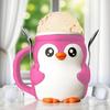 Highland Cow Ice Cream Pint Holder with 2 Spoons Penguin Ice Cream Holder Reusable Popsicle Containers Beer Can Holder for Kitchen Cafe Restaurant