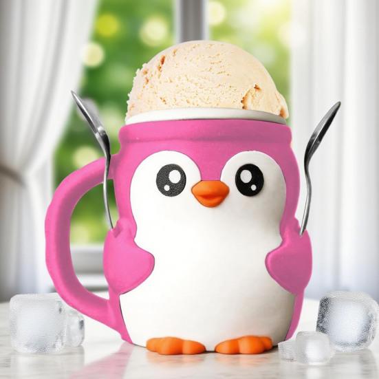 Highland Cow Ice Cream Pint Holder with 2 Spoons Penguin Ice Cream Holder Reusable Popsicle Containers Beer Can Holder for Kitchen Cafe Restaurant