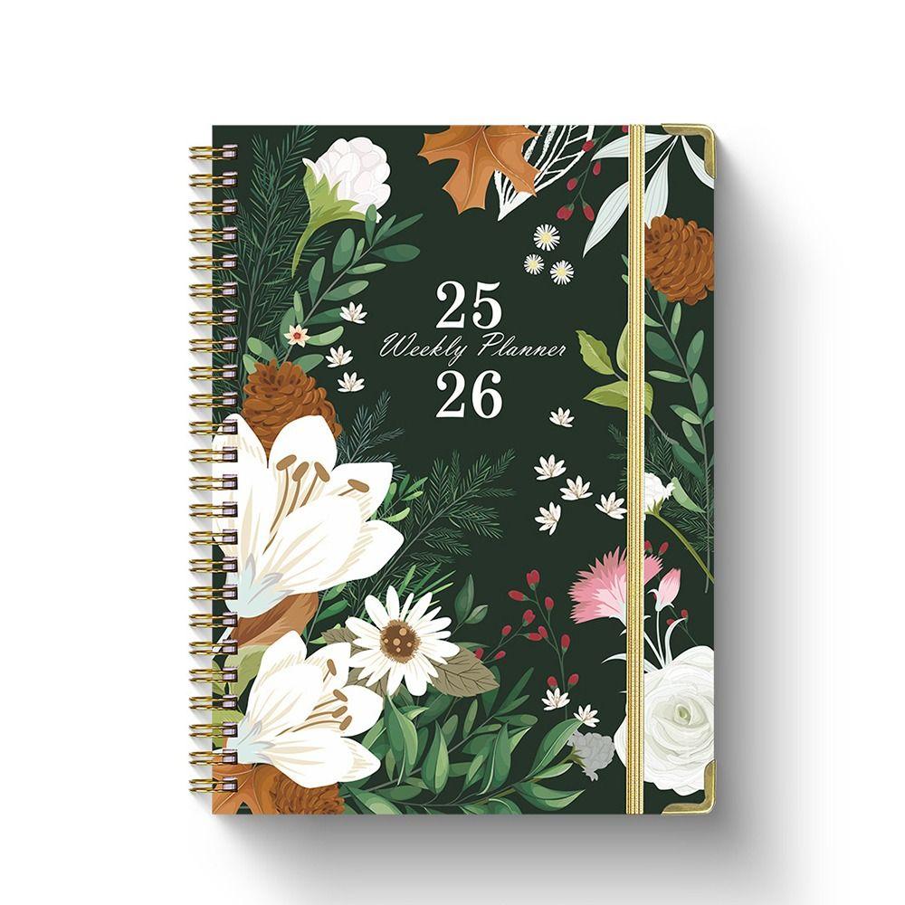 Colorful Flower Pattern A5 Agenda Book 12 Months English Notebook Schedule Planner Notepad  Student